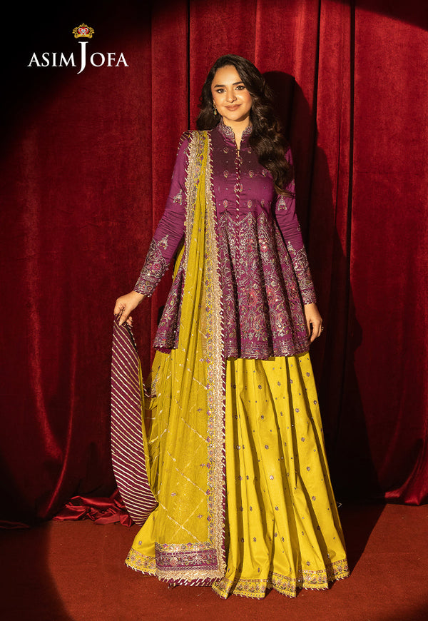 AJLFF-17 Embroidered Two Tone Cotton Silk 3 Pcs