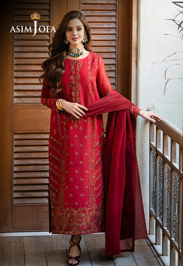 AJKMB-15 EMBROIDERED COTTON NET ORGANZA STITCHED 3 PCS