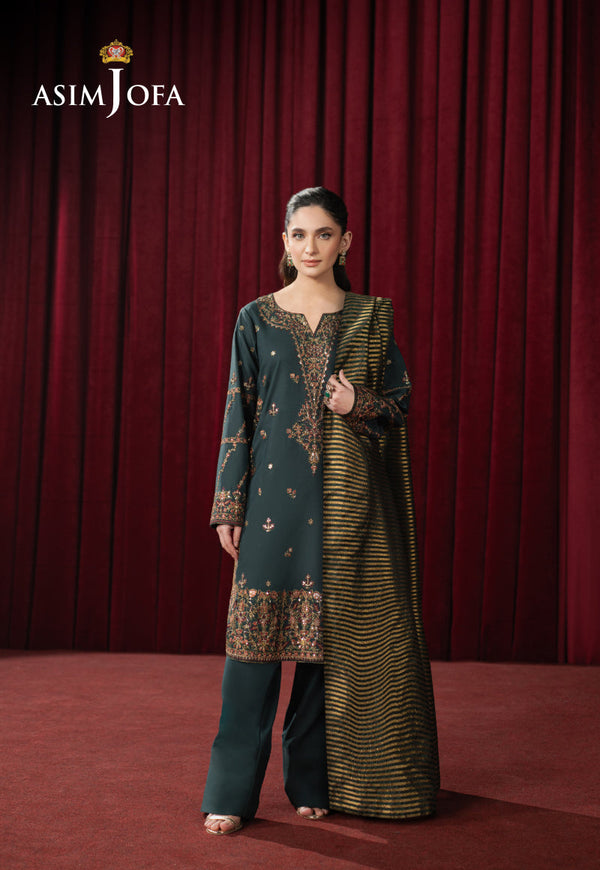AJPFB-05 EMBROIDERED SILK  STITCHED 3 PCS